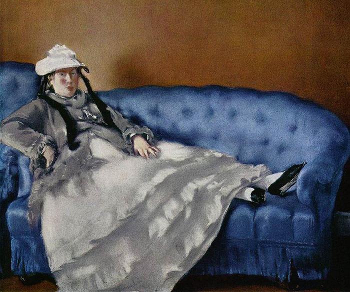 Edouard Manet Portrat der Frau Manet auf blauem Sofa oil painting image